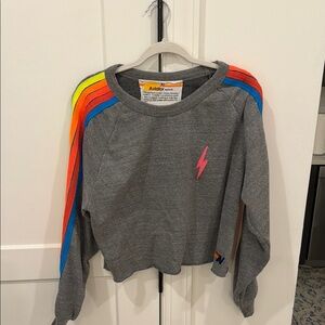 Aviator Nation Gray Rainbow Stripe Sweatshirt